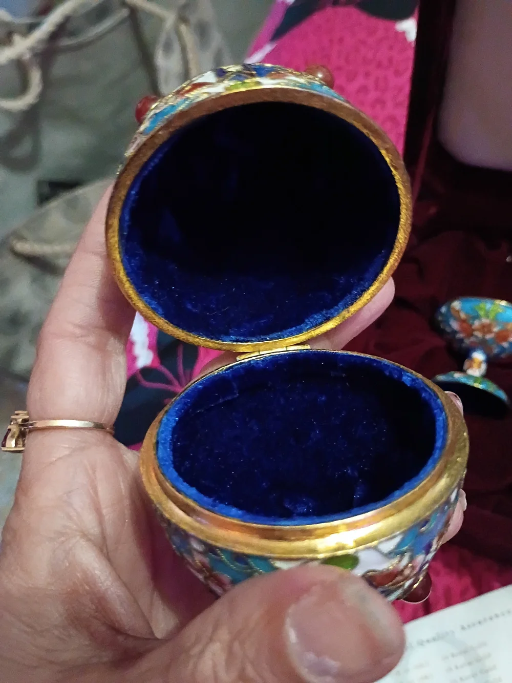 Ornate Blue Floral Cloisonné Egg Trinket Box